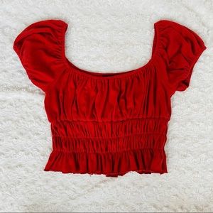 forever 21 red puff sleeve crop top